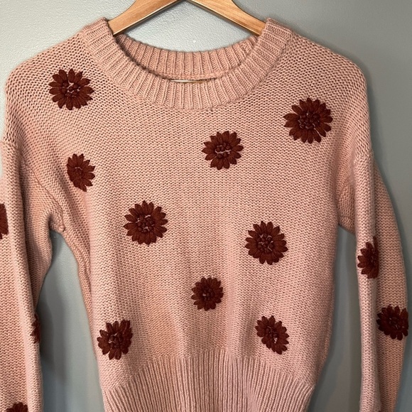 Madewell Flower Embroidered Pullover Sweater Dusty Blush - Picture 6 of 14